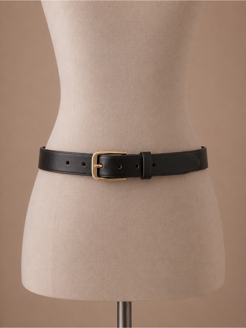 Vintage Made in Canada Black Genuine Leather Belt Gold Buckle Classic